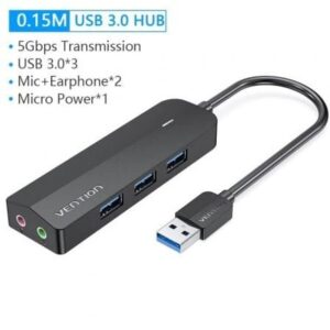 Hub USB 3.0 con Tarjeta de Sonido Vention CHIBB/ 3xUSB/ 1xMicroUSB PD - Imagen 1